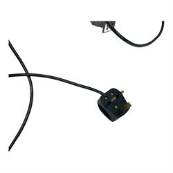 Large table lamp, the base modelled as a woman with putti and goat, with three glass shades, H90cm   