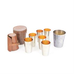 Asprey silver plated stirrup cup, engraved with name to body, together with a set of gradu...