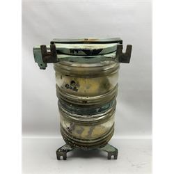 Two port and starboard brass lamps, each with a plaque marked 'Noack as Lanterne KL.A Serie 700 Type 704D Babord', ribbed green and red glass shades, H44cm