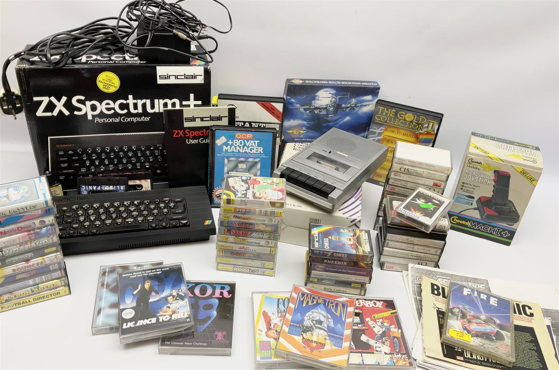Sinclair ZX Spectrum personal computer with W.H. Smiths cassette recorder, joy stick and