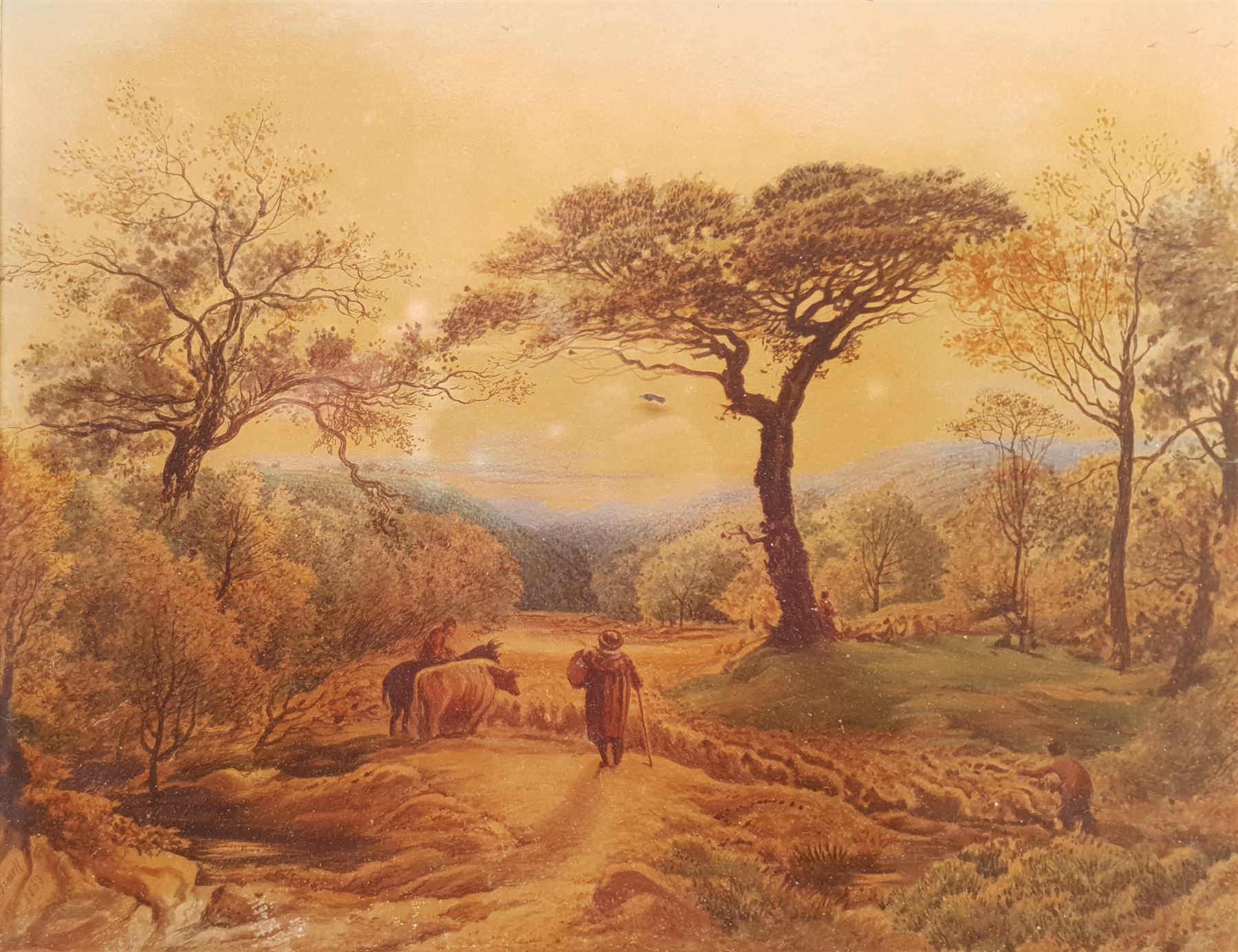 After John Linnell (British 1792-1882): 'Summer Evening', oil on card bears signature and date 1853, 29cm x 36cm