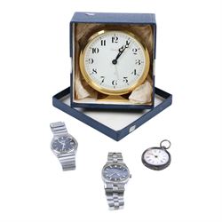 Continental silver fob watch stamped 935, together with Swiss Hofman clock, Seiko and rotary watch 