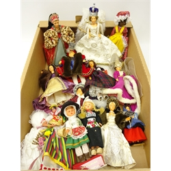  Collection of Peggy Nesbit dolls: Queen in State Robes, Henry Vlll,  Anne Boleyn, Jane Seymour, Catherine Parr, Flora MacDonald & other Costume dolls etc (14)  