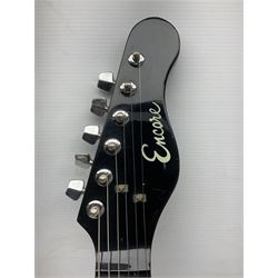 Encore black electric cut-away guitar L96cm; and Spanish Victor Garcia model 187 acoustic guitar, bears label dated 1972 L99cm; each in soft carrying case (2)