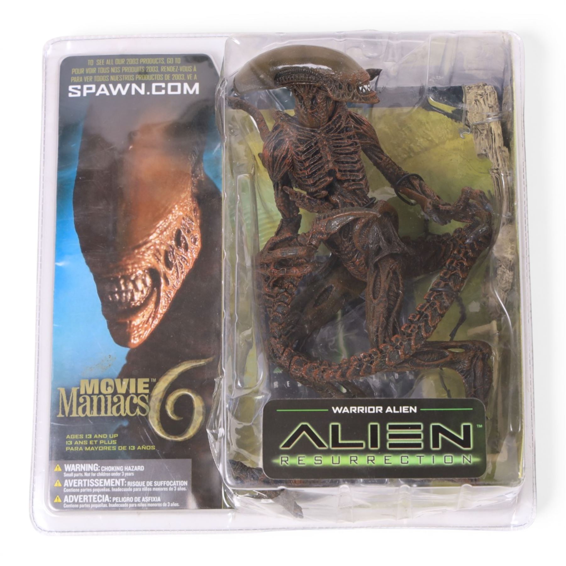 Three McFarlane Toys Movie Maniacs Alien and Predator action figures, comprising Alien Resurrection Warrior Alien, Predator 2 Predator the Hunter and Aliens Colonial Marine CPL Hicks, all carded