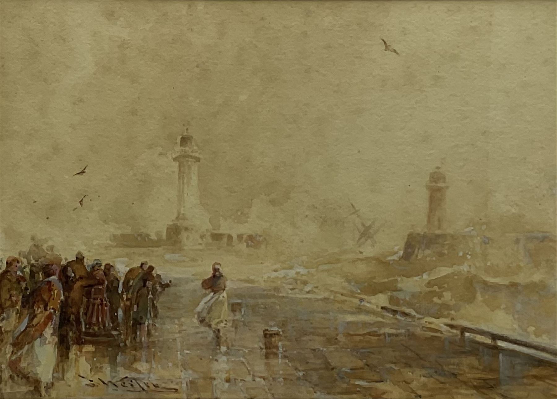 Stephen Frank Wasley (British 1854-1930): Awaiting the Boat's Return Whitby, watercolour signed 24cm x 34cm