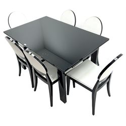 Casabella Dolce Vita black gloss and glass extending dining table, rectangular, and set six chairs black and white dining chairs