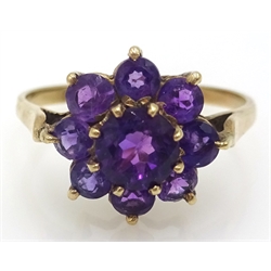  9ct gold amethyst cluster ring Edinburgh 1977 and rose gold mounted kidney bean stamped 9ct   