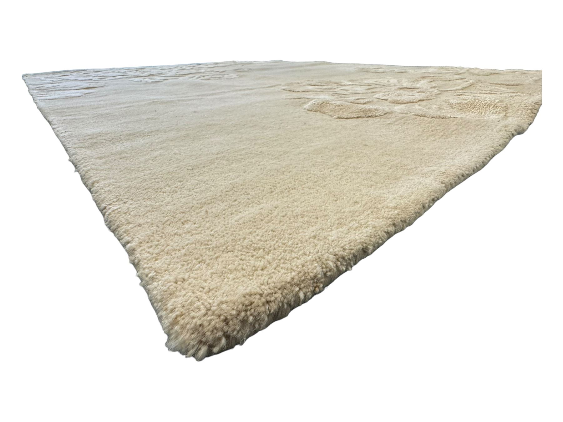 Laura Ashley - India made Claverton ground rug, monochromic taupe ground with relief floral motifs in a soft cream shade