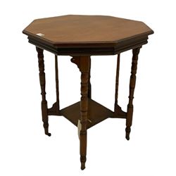 Late Victorian walnut centre table, Edwardian mahogany two tier table with satinwood band and a Victorian mahogany two tier stand with drawer (3)