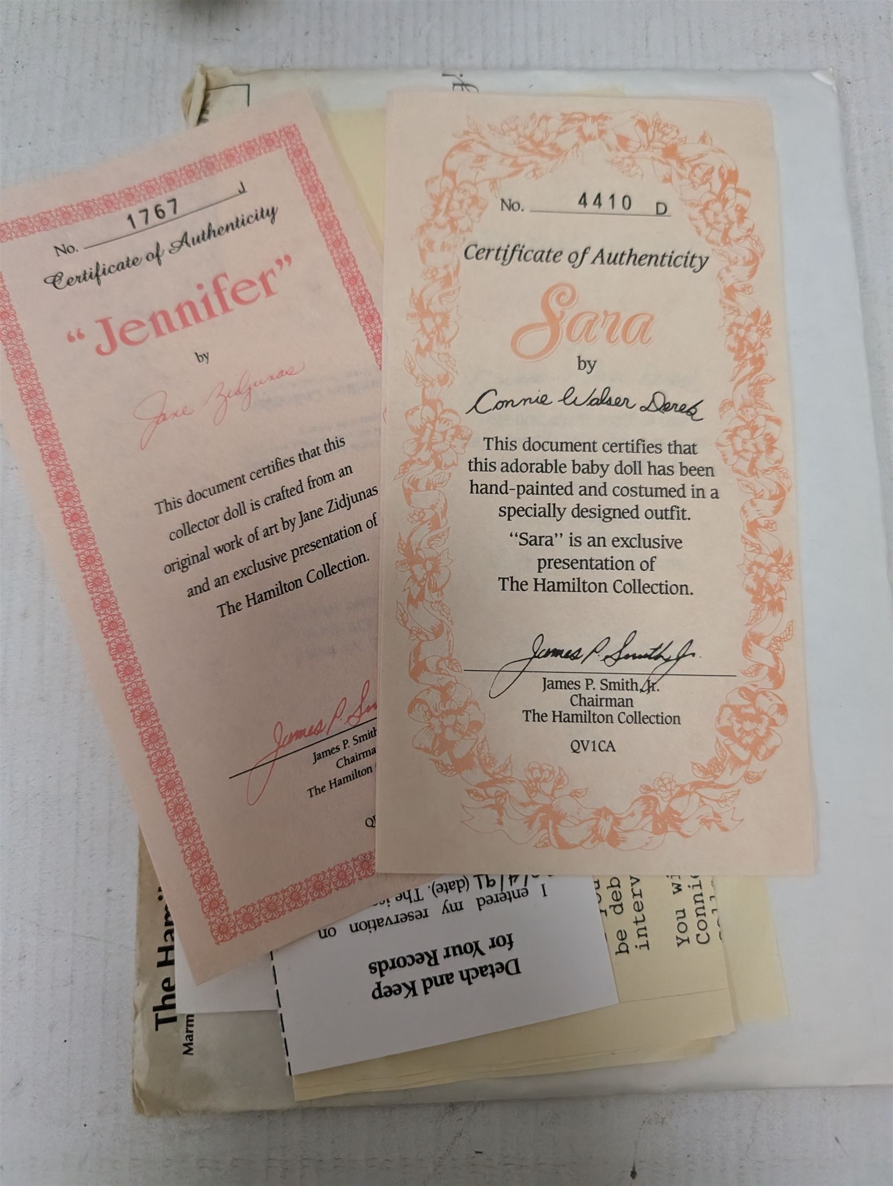 Four Hamilton Collection porcelain dolls, with certificates