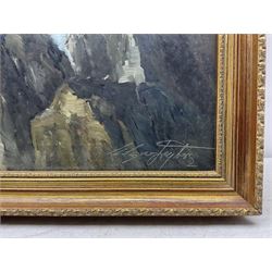 Edgar Freyberg (German 1927-2017): 'Surf' Waves Breaking on a Crag, oil on canvas signed, titled on label verso 50cm x 100cm