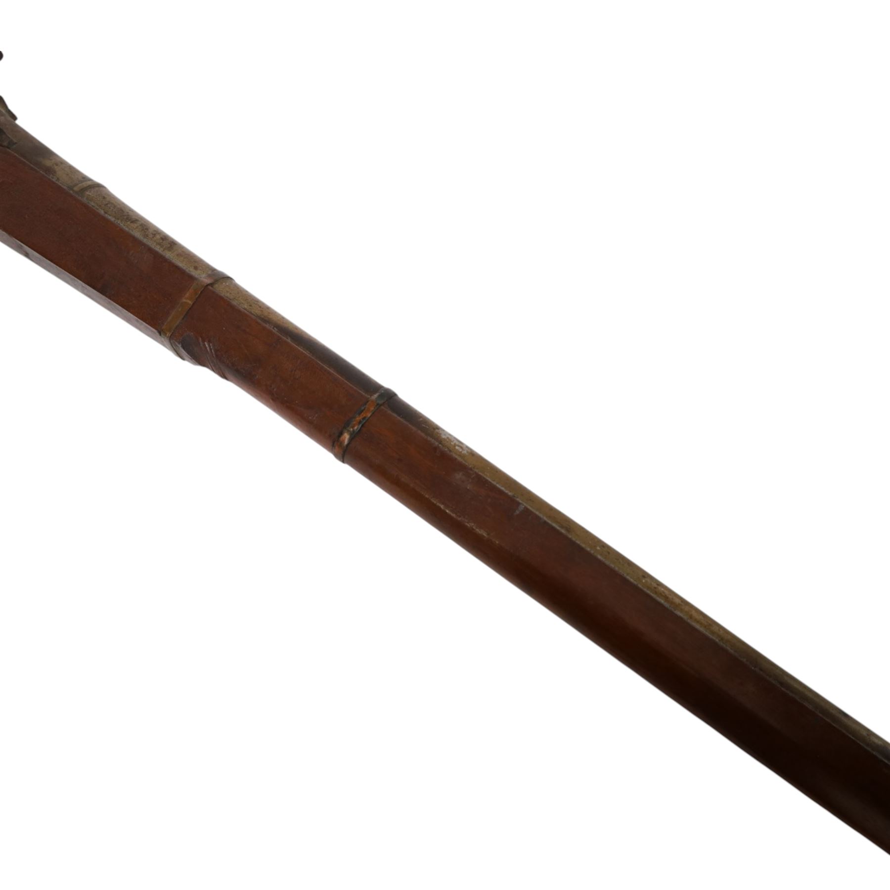  Indian matchlock jezail from the Royal Jaigarh Fort, Jaipur, the plain 51 inch barrel with flared muzzle, stamped to breech 'JPR/EXR/2/7333' on a full wooden stock, overall length 180cm, together with certificate of authenticity on Rajmahal Palace Office headed paper, dated 11th March 1978