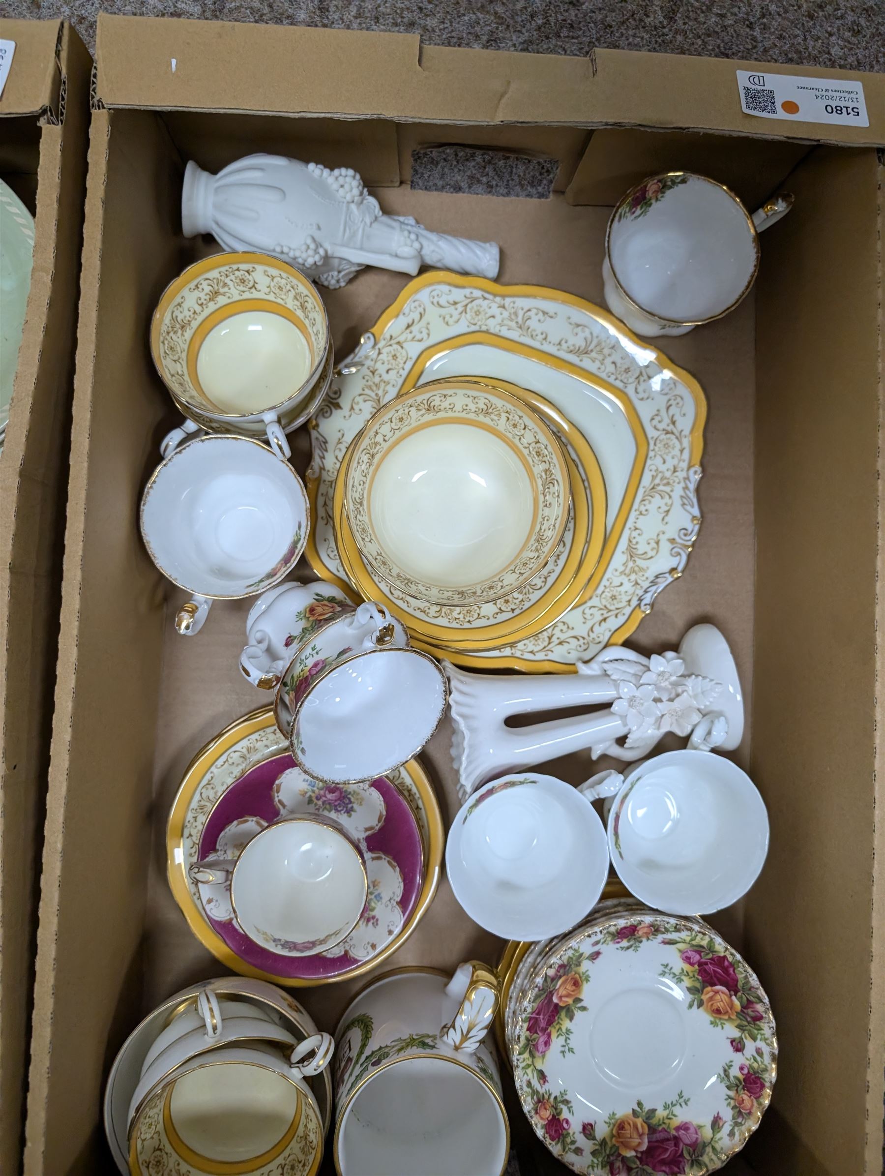 Set of four Royal Albert Old Country Roses tea cups, together with Paragon dinner service, etc, in three boxes 