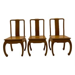 Oriental hardwood rectangular dining table, and six high back dining chairs with solid seats