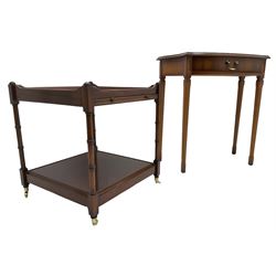 William Bartlett - small cherry wood console table, shaped moulded top over single drawer, on square tapering supports (W69cm, H71cm, D34cm); together with a Georgian design mahogany two-tier occasional table with slide (50cm x 50cm, H55cm)
