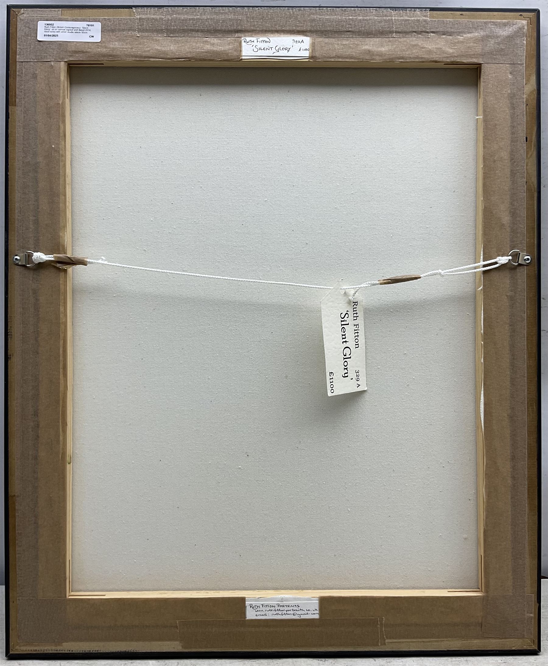 Ruth Fitton (British 1985-): 'Silent Glory', oil on canvas signed and dated 2014, titled verso with artist's studio labels 50cm x 40cm