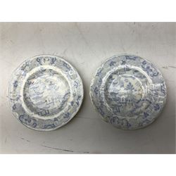 Mid 18th century Chelsea plate with gold anchor mark beneath, decorated with green floral sprays upon plain ground, the moulded cavetto shaped border with gilt rim, (A/F), D22cm, together with early 20th century Adams Tunstall Tokio pearlware slop bowl, Spode plate decorated in the Imari type pallette, with impressed and printed marks beneath, 19th century Indian Tree pattern breakfast cup and saucer, small polychrome enamelled vase and cover in the style of Samson of Paris, with marks beneath, and a pastille burner