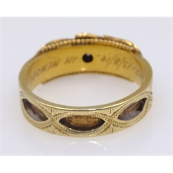  15ct gold diamond, seed pearl and enamel mourning ring  hallmarked c.1914  