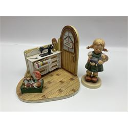 Nine Hummelscapes by Goebel, to include Bavarian Bire Garten, Cuck Crossing, Fisherman's Feast, Strudel Haus etc, each with associated Hummel figures, tallest H14cm 