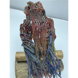 Victorian bead and wire model of a parrot, of polychrome beads, with glass eyes, on a wooden base, H24cm