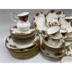 Royal Albert Old Country Roses pattern tea and part dinner service, to include teapot, two open sucriers, two jugs, thirteen cups and saucers, sixteen dessert plates, two cake plates, twelve dinner plates, sauce boat and saucer, etc (approx 114) 