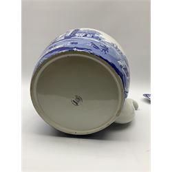 A large Spode blue and white Italian pattern novelty teapot, H33cm, with black printed mark beneath, together with a selection of other Spode blue and white Italian pattern wares. 