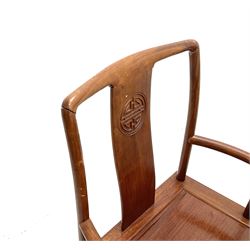 Hong Kong rosewood circular extending dining table with two leaves (W211cm, H79cm, D112cm) and set eight (6+2) dining chairs (W58cm)