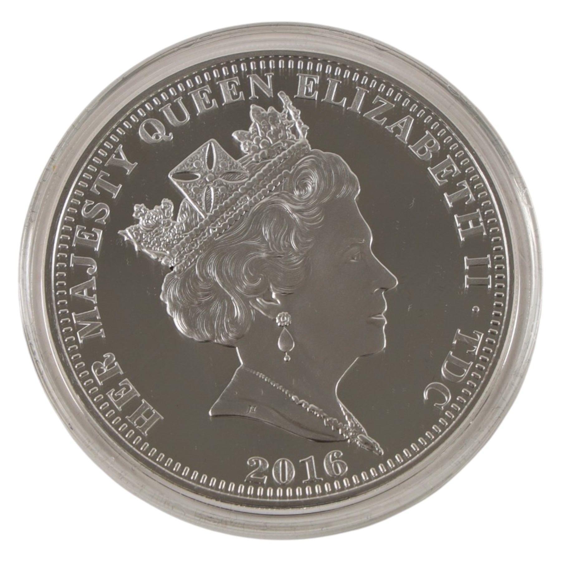 Queen Elizabeth II Tristan da Cunha 2016 'Queen Elizabeth II 90th Birthday' five ounce silver proof twenty-five pound coin, issued by the Jubilee Mint, cased with certificate