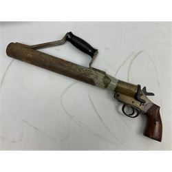 Schermulys Patent No.503324 nitro proof line throwing pistol No.15003; brass body with proof marks; the 32cm steel barrel with secondary handle over and original transfer 'The Schermuly Pistol Rocket Apparatus Ltd. London' L51cm overall