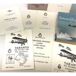 Royal Navy dinner menus, including HMS Daedalus Taranto forty-third, forty-fourth and forty-fifth anniversary dinners, 1983-1985, the wardroom mess summer ball, etc   