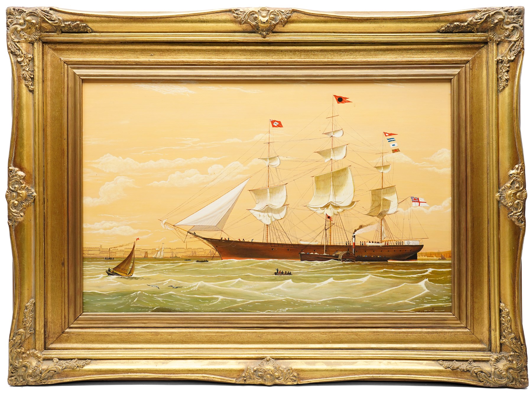 English School (20th century): The Whaling Bark 'Kathleen', oil on board signed below the frame 44cm x 69.5cm
Notes: The ship was sunk by a sperm whale in the South Atlantic in 1902.