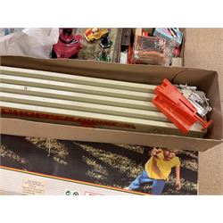 Large quantity of modern toys to include Matchbox Chopper Chase, Nikko battery control airplane, small amounts of K’nex, Meccano, playing cards to include Yu-Gi-Oh cards, keyrings etc in three boxes 