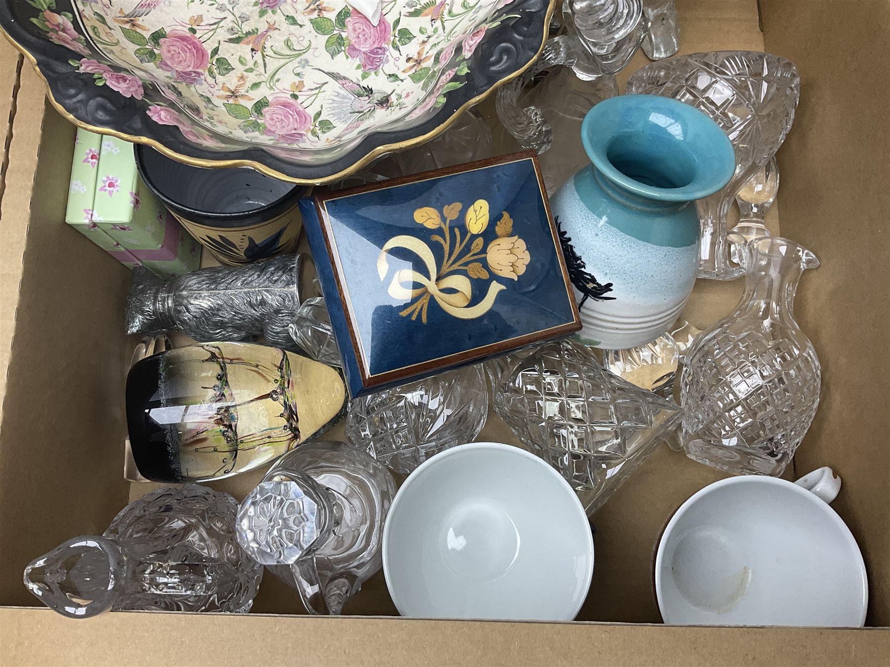 Caithness glass paperweight, together with other glassware, Zampiva figures and other collectables, in three boxes 