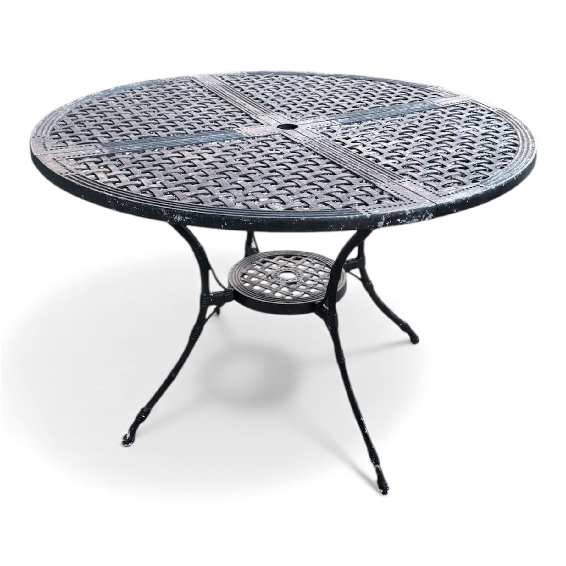 Cast aluminium garden table and chairs in a black finish