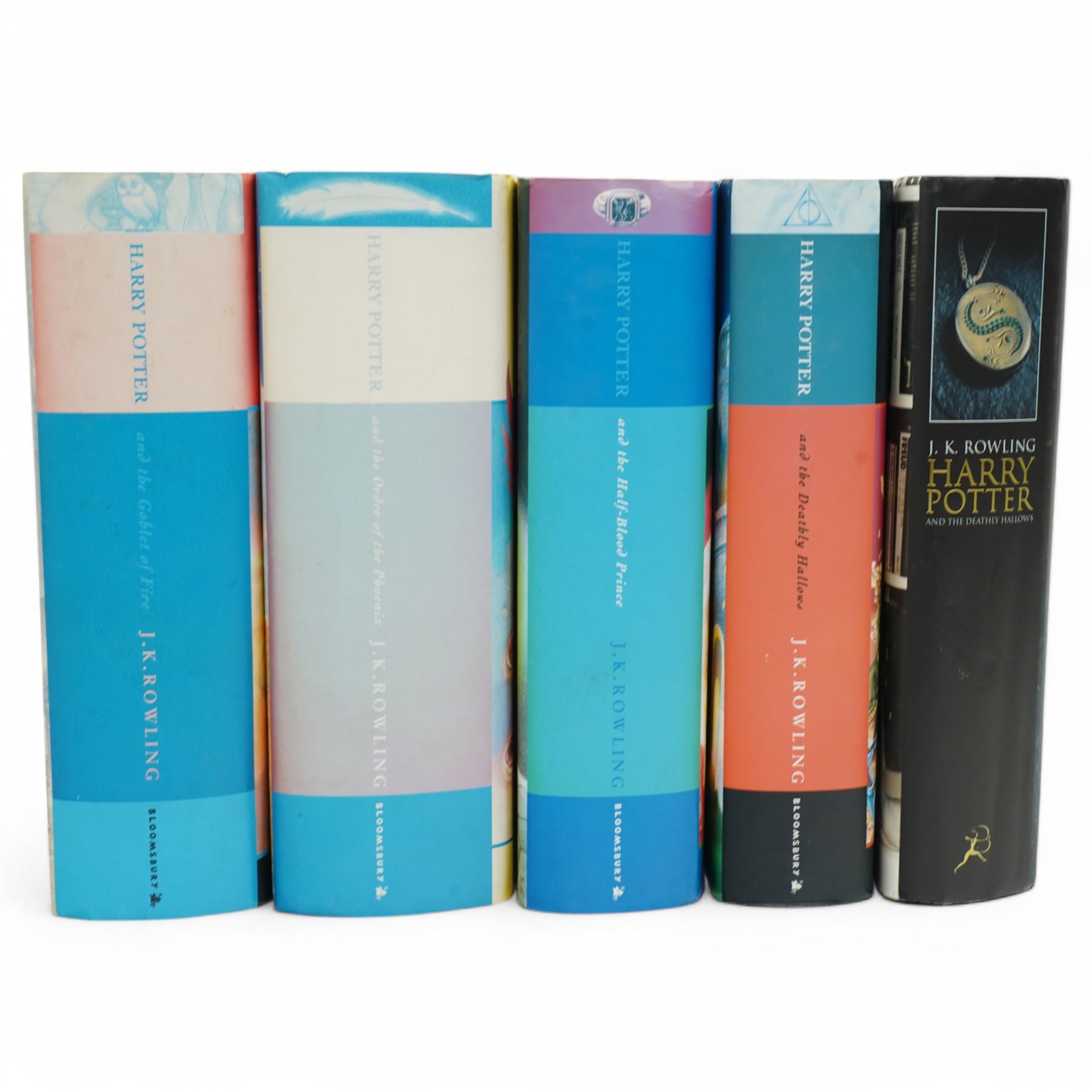 J.K.Rowling - Five Harry Potter books with dust jackets, four marked First Edition, the Half Blood Prince with misprint on page 99 and Order of the Phoenix with print error and two blank pages