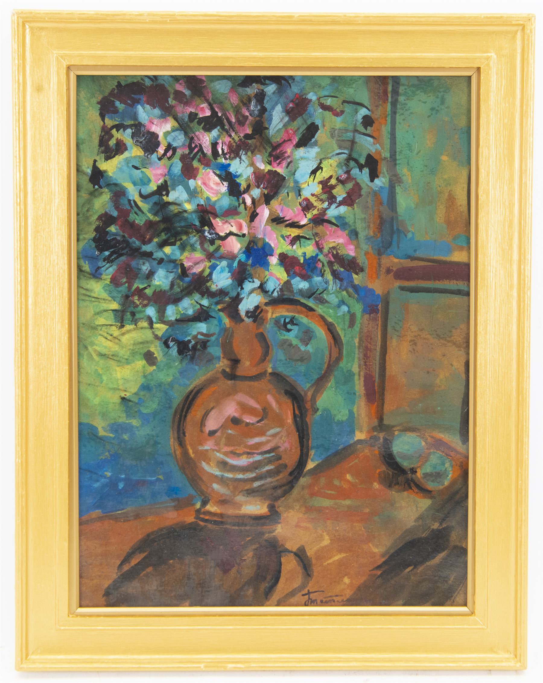 Attrib. Vladimir Tatlin (Russian 1885-1953): Still Life Vase of Flowers, oil on card signed 48cm x 35cm  