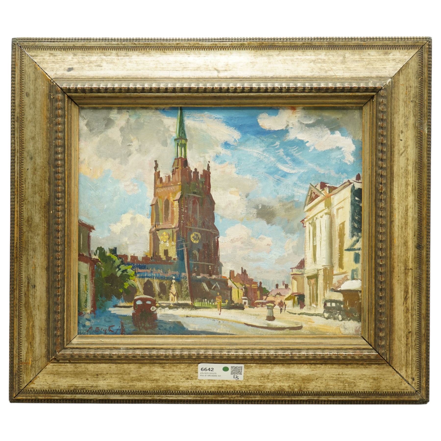 Alan Blyth (British 1889-1953): 'St Peters Church - Sudbury Suffolk, oil on board signed, labelled verso 32cm x 40cm