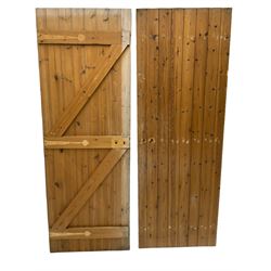 Two panelled pine doors, and two plank pine doors