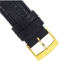 Omega Seamaster gentleman's gold-plated and stainless steel quartz wristwatch, Ref. 196.0126, Cal. 1345, black dial with baton hour markers and day - date aperture, on Omega black leather strap with buckle, boxed with Omega repair receipt dated 2023