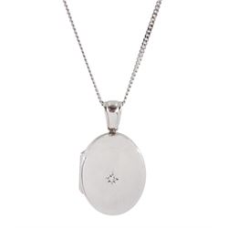 18ct white gold single stone diamond locket pendant necklace, London 2000