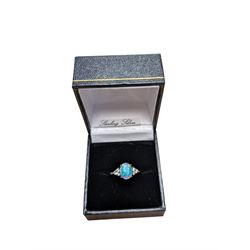 Silver opal and cubic zirconia cluster ring, stamped 925, boxed