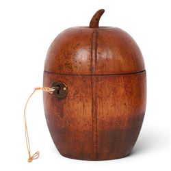 Wooden tea caddy in the form of a melon, in the Georgian style, with key, H15cm