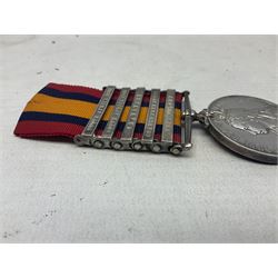 Queens South Africa medal with five clasps for South Africa 1902/1901, Transvaal, Orange Free State and Cape Colony awarded to 29549 Pte. G.F. Deans 101st Coy. Imp. Yeo. with ribbon