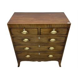 Early 19th century inlaid mahogany chest of two short and three long graduated drawers on splayed feet