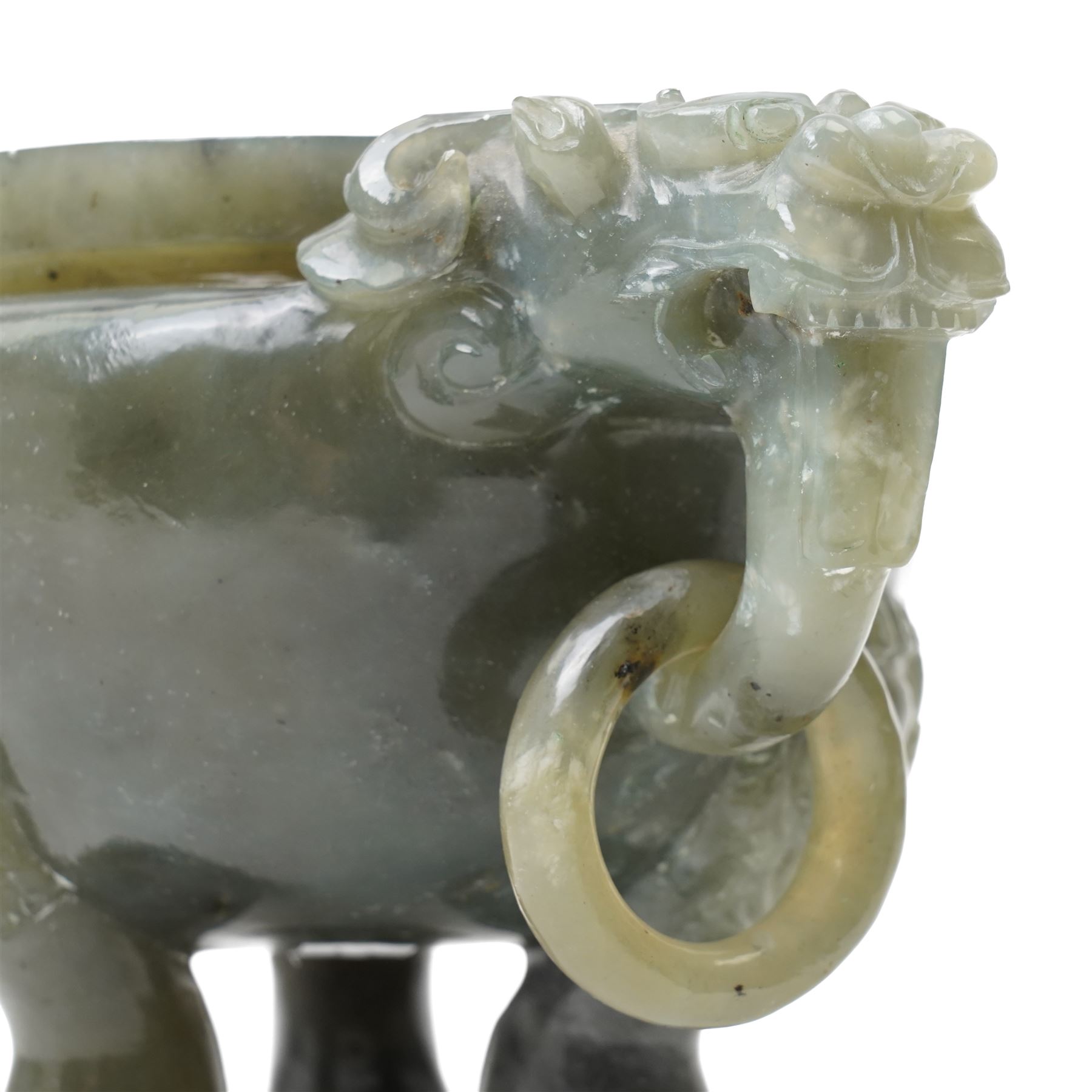 Chinese 20th century green hardstone censer and cover, H20cm