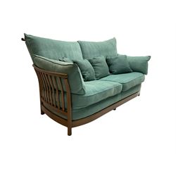 Ercol - 'Renaissance' large two seat sofa, loose cushions upholstered in teal fabric 