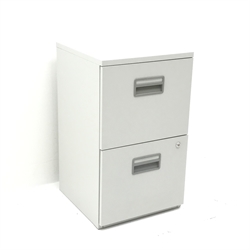 Small two drawer metal filing cabinet with keys, H64cm, W39cm, D40cm