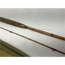 Hardy 'The Sir Edward Grey' two piece split can fishing rod, with cork handle and brass fittings marked Hardys, with a Hardy cover