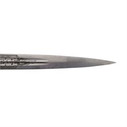 WWII Third Reich Kriegsmarine naval dirk, L25cm double fullered engraved blade, the ricasso marked Eickhorn, Solingen, ivorine celluloid handle and brass scabbard, L42cm